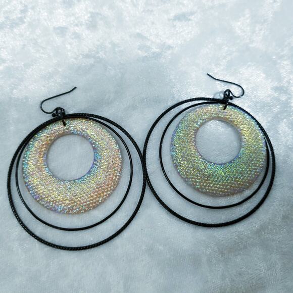 Black and sparkly 2 1/2'' dangle drop earrings 1.1729 - Picture 5 of 6